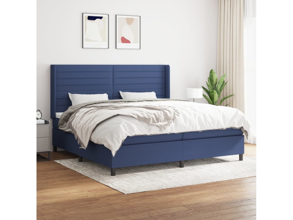 Cama Box Spring Con Colchón Tela Azul 200x200 Cm