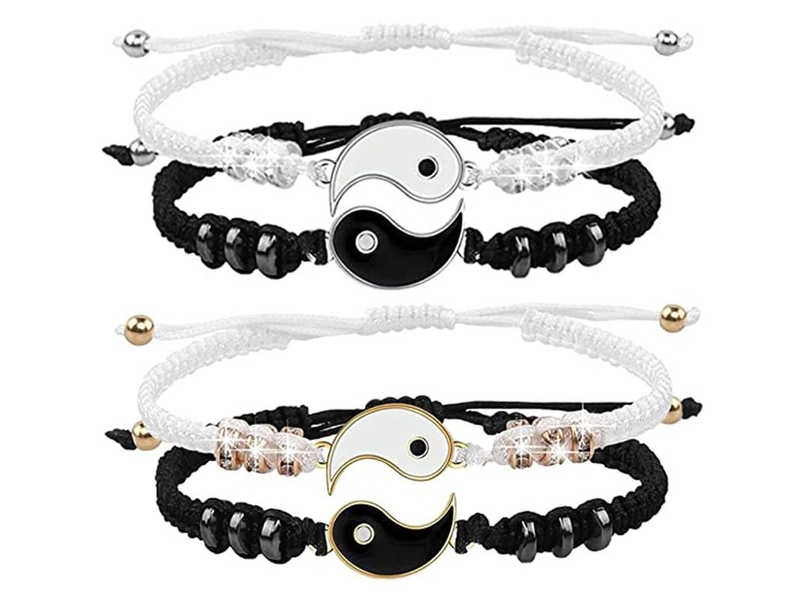 4 Pulseras Ajustables De Cuerda Yin Yang, Pulseras De Pareja Yin Yang, Pulseras De Mejores Amigos Yin Yang A Juego