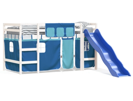 Cama alta para niños VIDAXL con cortinas madera pino azul (80x200cm)
