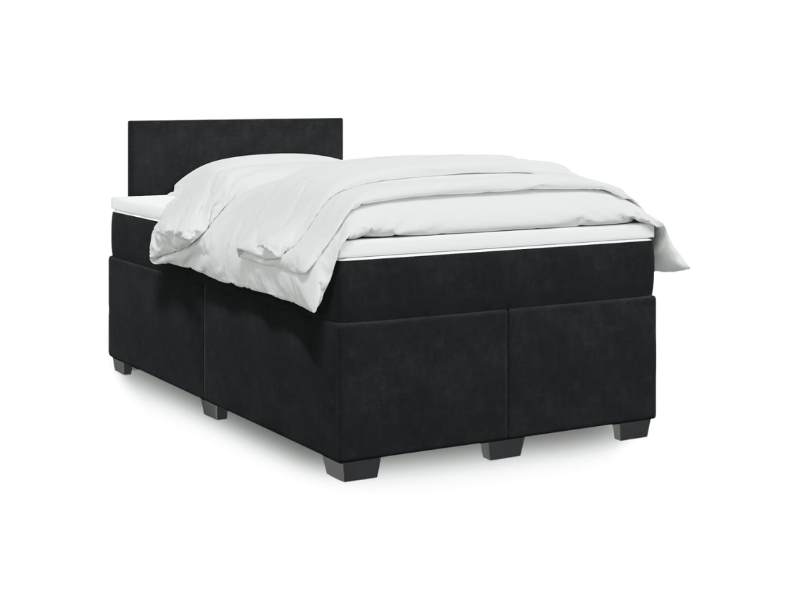 Cama Box Spring Con Colchón Terciopelo Negro 120x190 Cm