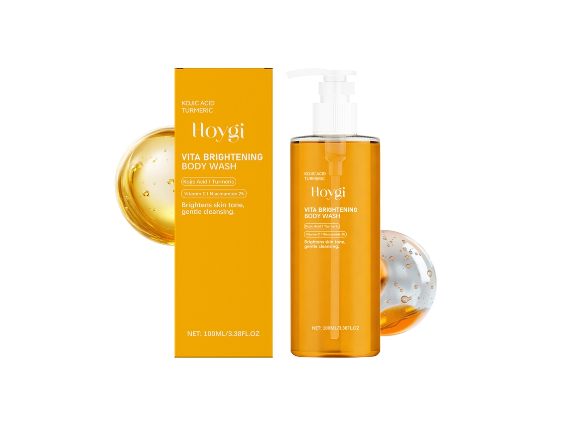 Gel limpiador corporal iluminador con ácido kójico y cúrcuma.