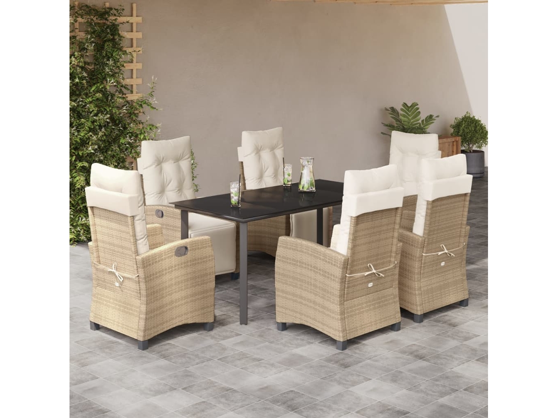 Juego de comedor de jardín de 7 piezas con cojines, mimbre sintético beige, DKD Home Decor