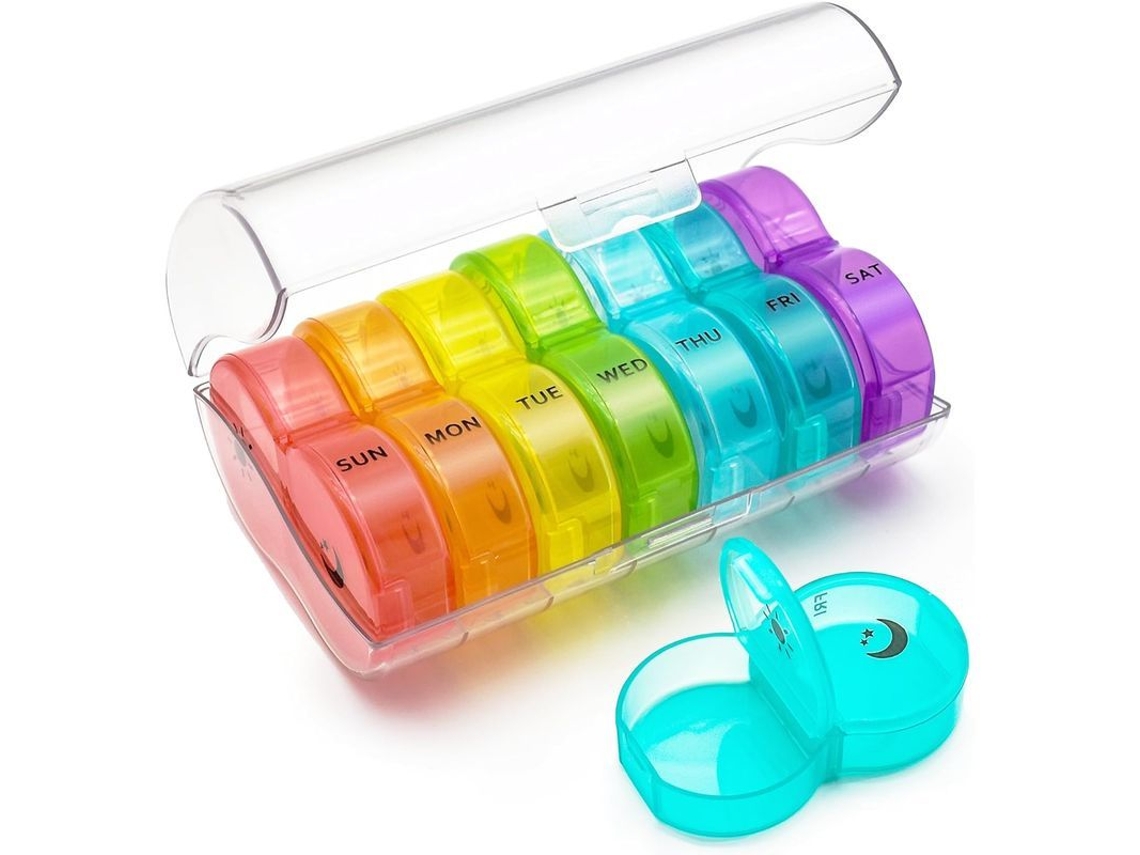 Organizador Semanal De Pastillas Para 2 Tomas Al Día, Recipientes Para Medicamentos, Suplementos Y Aceite De Pescado (mañana/noche).