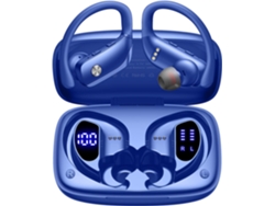 (azul) Auriculares Inalámbricos Bluetooth, Pantalla Led, Batería De 48 Horas De Duración, Ganchos Para La Oreja Y Micrófono
