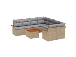 Maison Exclusive - Conjunto de sofás de jardín de 9 piezas, mimbre beige y gris claro