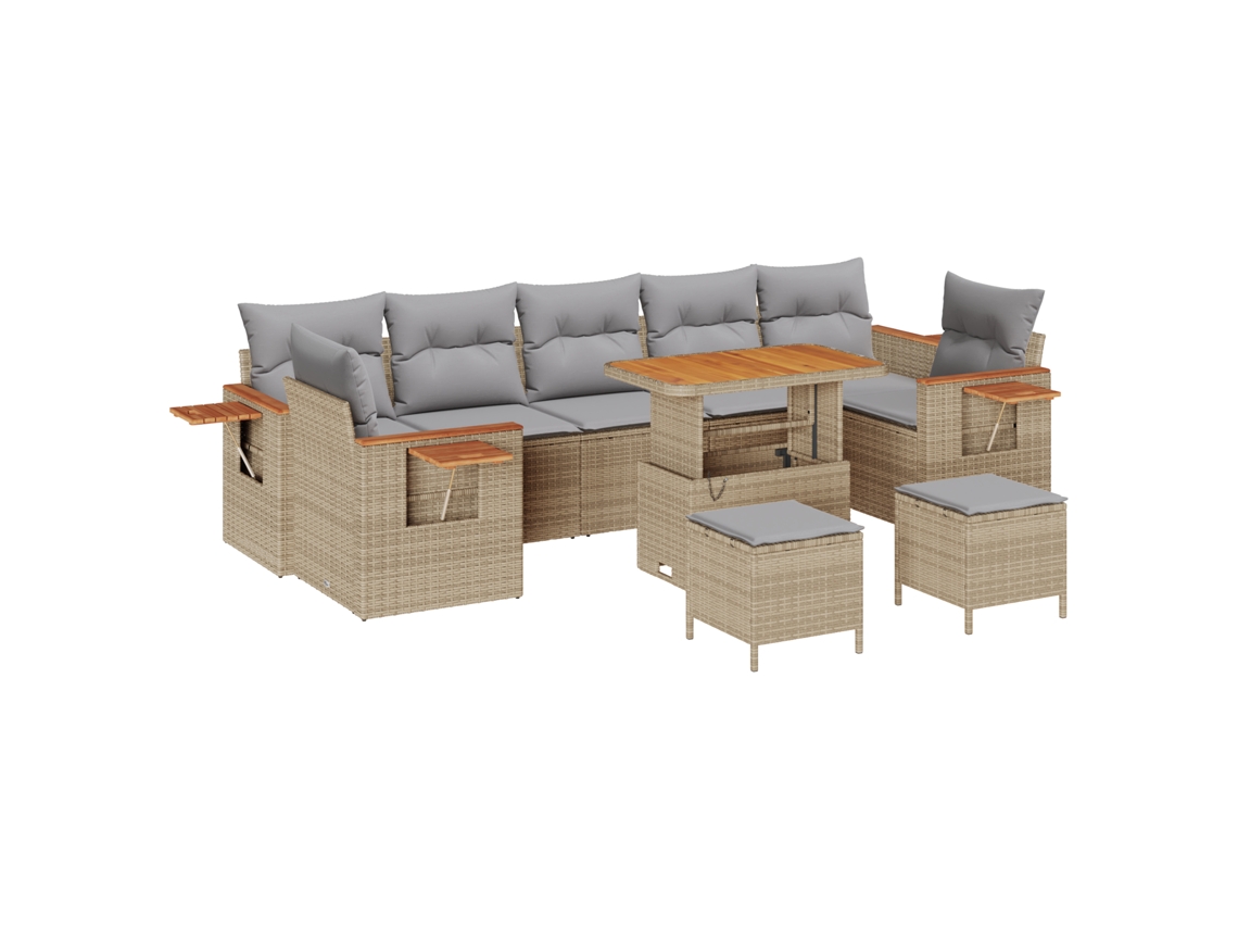 Conjunto 10 De Sofás De Jardín De Vidaxl Con Cojines Beige Ratán