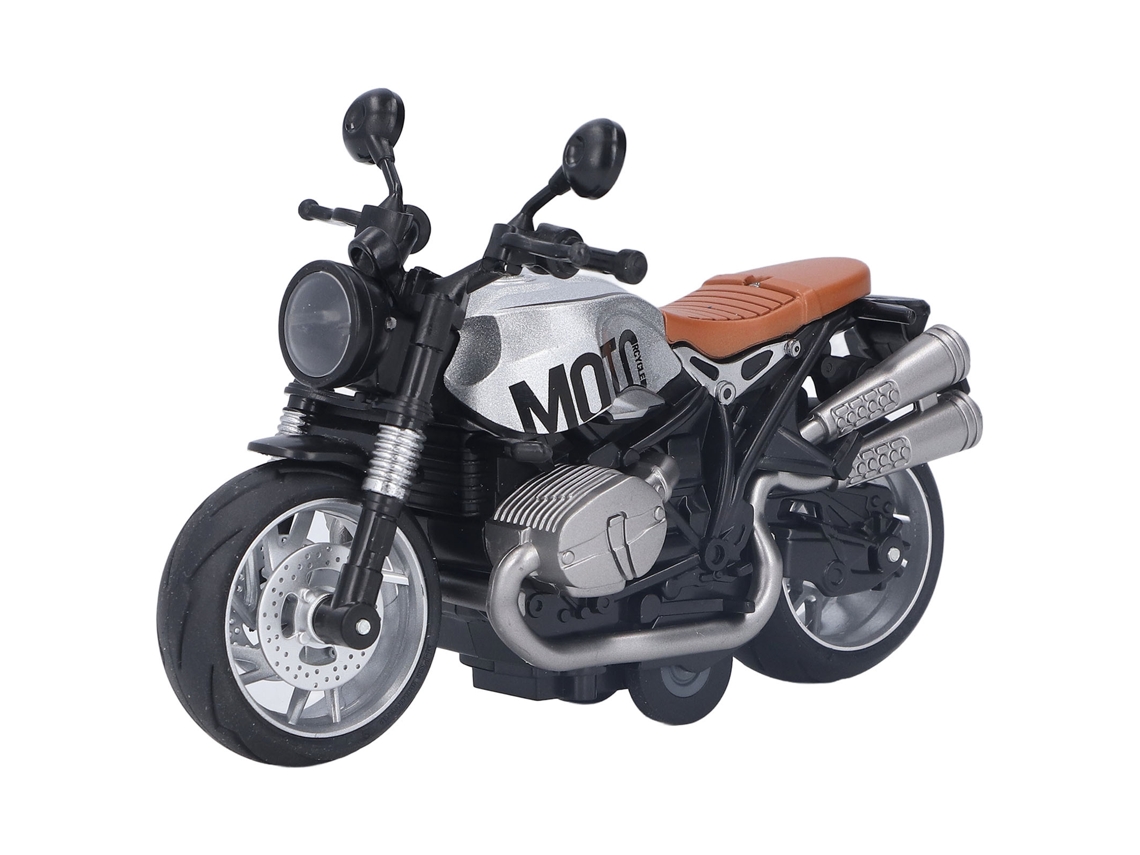 Juguete De Moto Retro De Tracción Con Luces, Modelo De Moto De Aleación, 1:12, Plata Y Negro, Para Niños