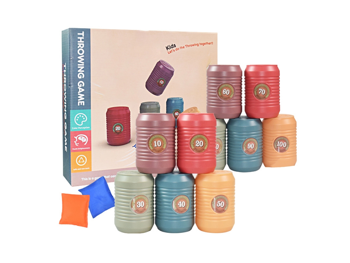 -14pcs Juego De Tiro Con Bolsas De Lino Y Derribo De Latas Para Carnaval Juegos Familiares Educativos Para Niños Y Adultos