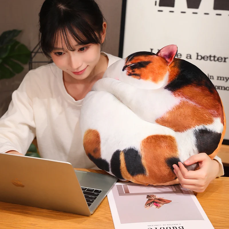 (gato Atigrado Naranja, 45 Cm) Almohada/cojín Para Adultos Con Forma De Gato, Con Soporte Lumbar.