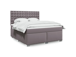 Cama Box Spring Con Colchón Cuero Sintético Gris 180x200 Cm