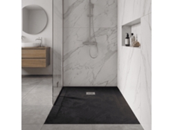 Plato De Ducha De Resina Silex Espatulado Negro 80x140 Cm Rejilla Acero Inox.