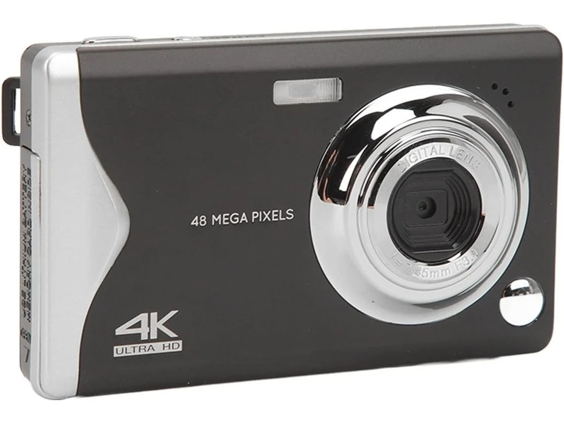 Cámara digital 4K de 48 MP con zoom 16x, antivibración, puerto tipo C, luz de relleno, cámara HD portátil Bestvite (negra)