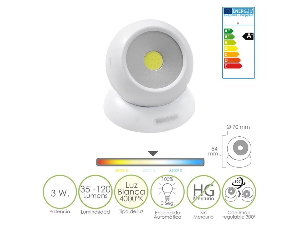 Linterna Led Magnetica Esfera 35-120 Lumenes A Pilas 3Aaa (No Incluidas)