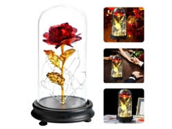 Rosa Eterna De La Bella Y La Bestia Con Base De Plástico, Led Y Cúpula De Cristal.