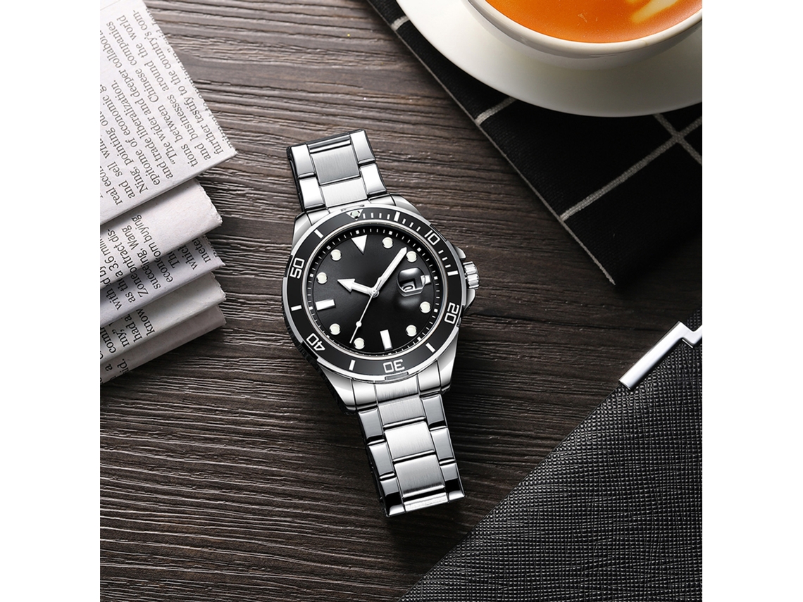 Reloj Analógico De Cuarzo Clásico Para Hombre Con Brazalete Luminoso De Acero Inoxidable, Resistencia Al Agua De 3 Atm.