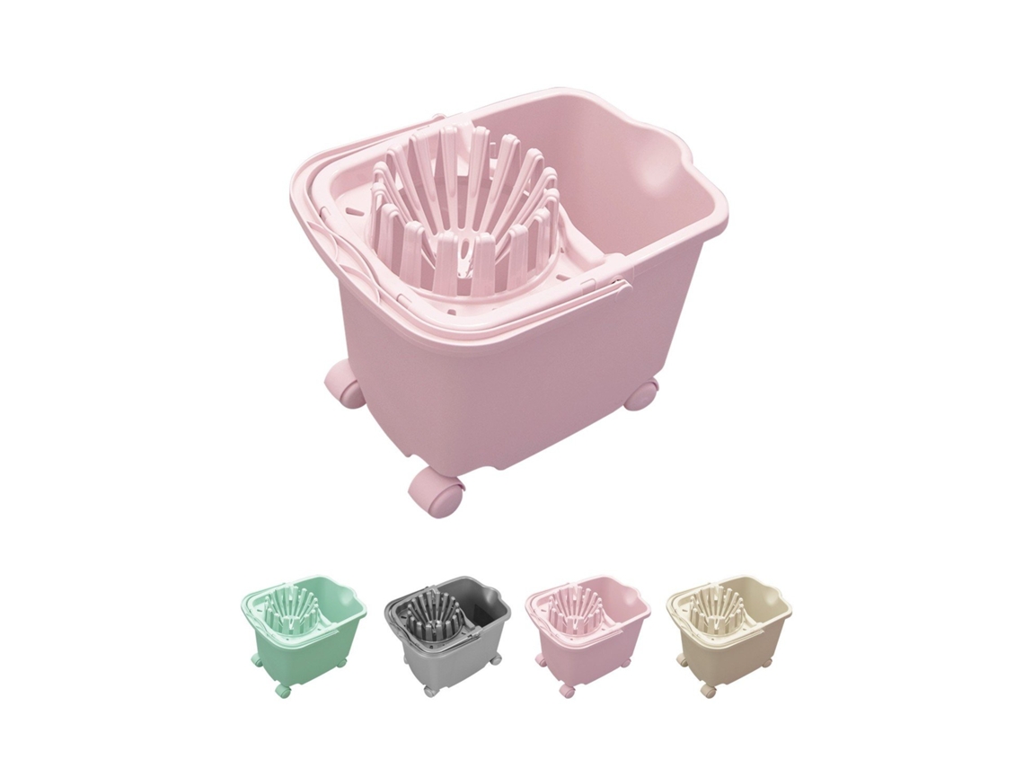 Cubo de fregona rectangular de 15L con 4 ruedas para pisos | Cubo fregona con escurridor 29x40x32 cm Rosa Jardin202