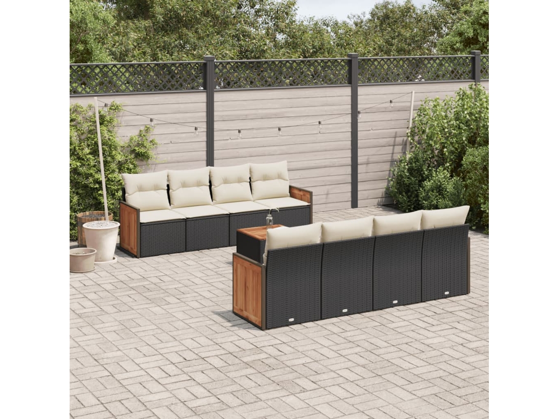 Conjunto de sofás de jardín de 9 piezas DKD Home Decor con cojines de mimbre negros