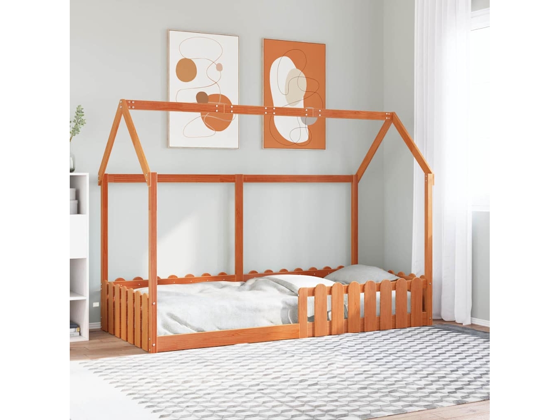 Cama Con Forma De Casa De Niños Madera Maciza Marrón 90x190 Cm