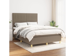 Cama Box Spring Con Colchón Tela Gris Taupe 140x200 Cm