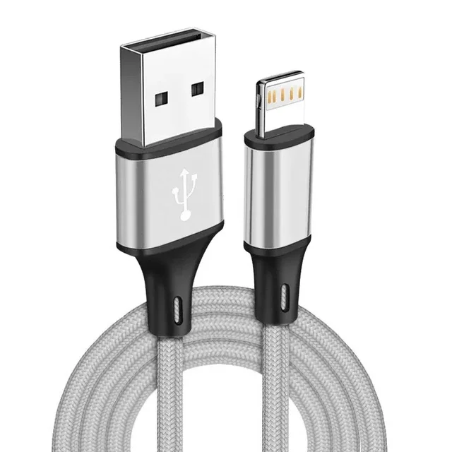 Cable Usb De Carga Y Datos (plateado, 2 M), Cable De Carga Rápida, Cable Trenzado De Nailon.