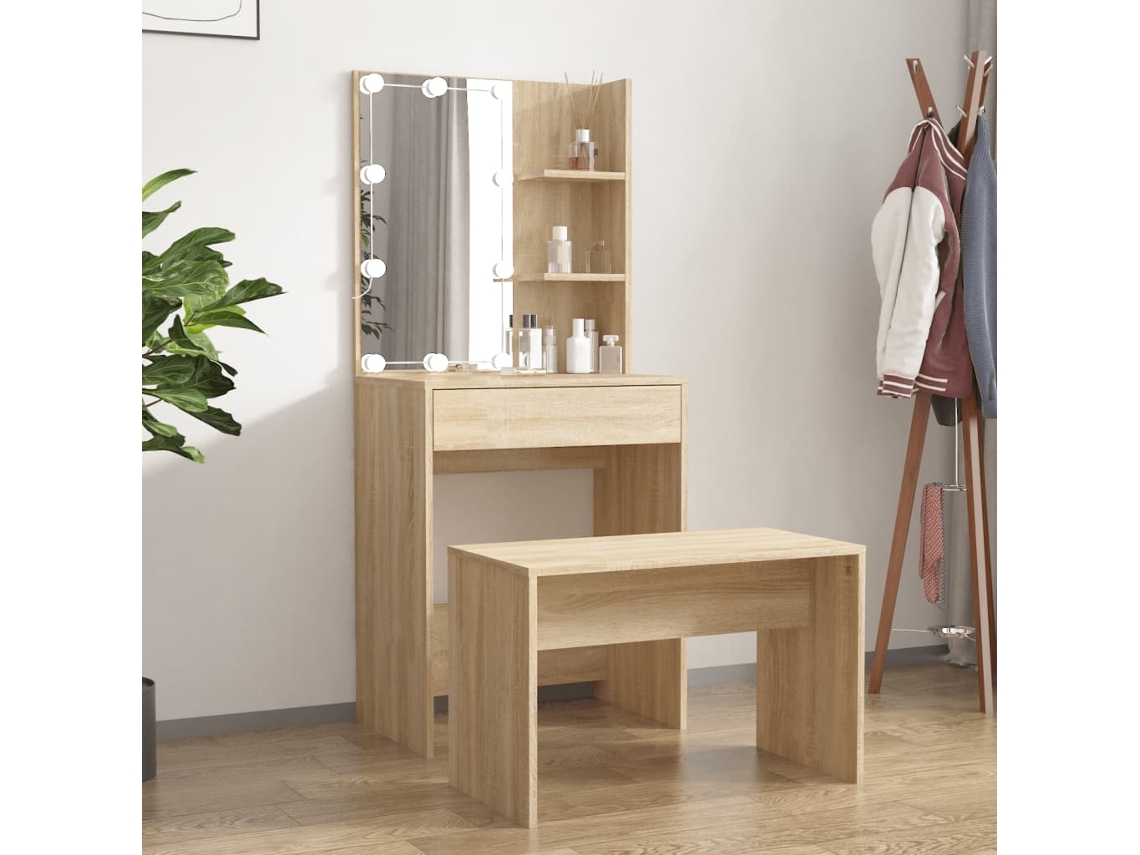 Tocador con LED en madera procesada de roble Sonoma, DKD HOME DECOR