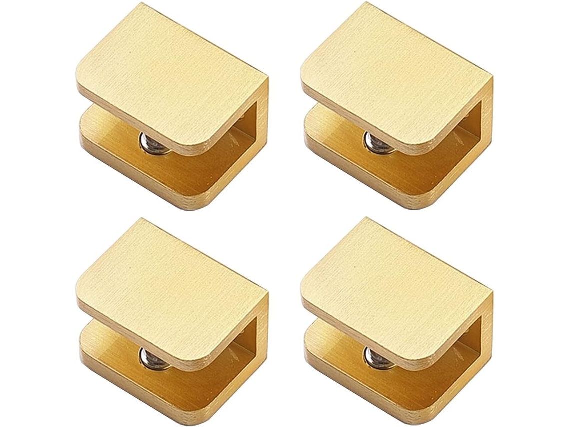 Paquete de 4 abrazaderas para vidrio MDUG, soporte para vidrio sin necesidad de taladrar, para vidrio de 10 mm a 12 mm (doradas)