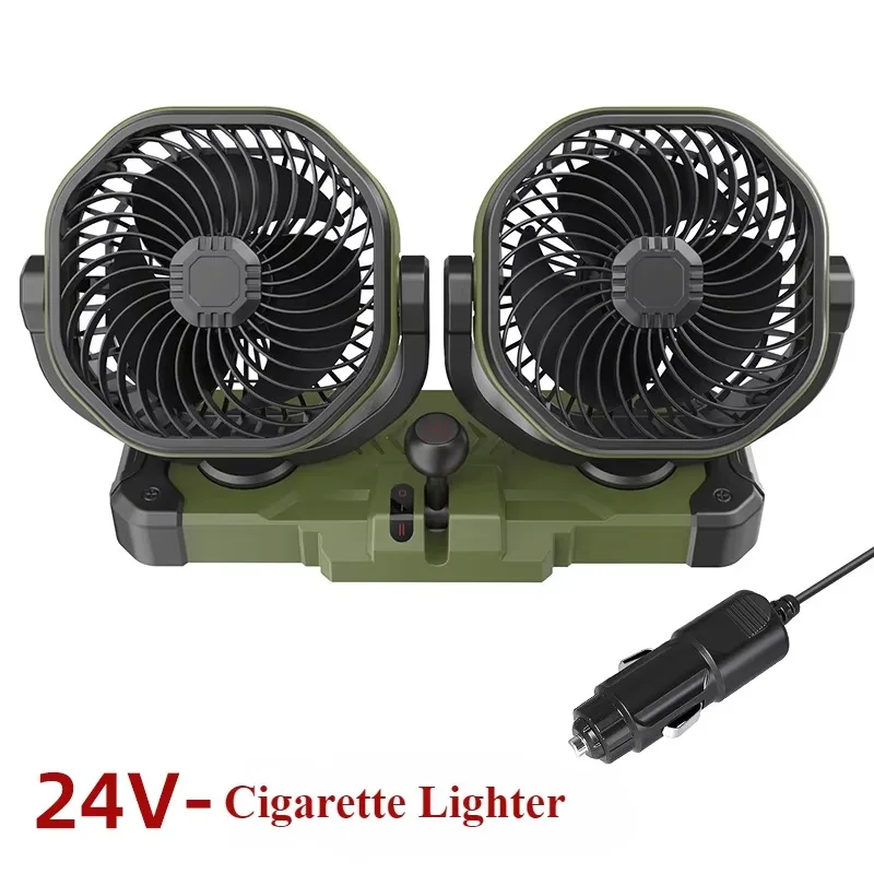 Ventilador De Coche De Doble Cabezal (verde), 2 Velocidades, Potente Flujo De Aire, Rotación De 360°.
