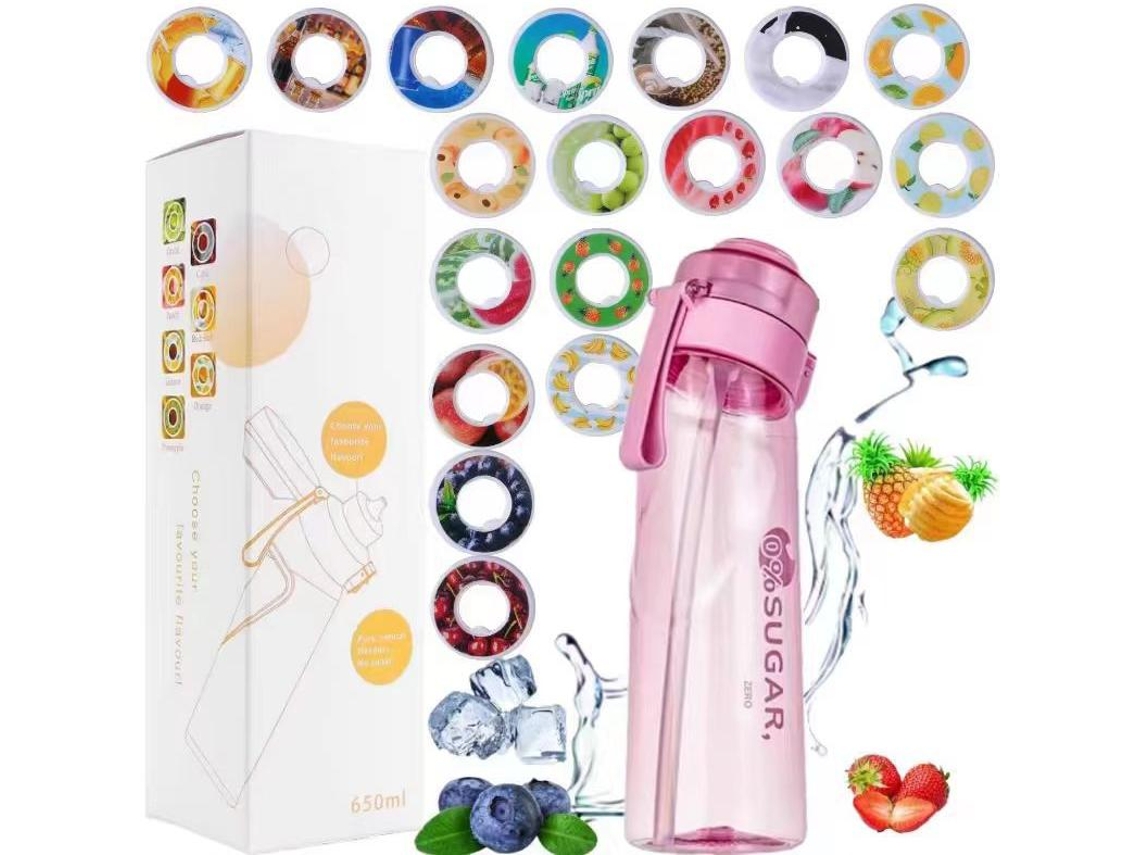 Botella De Agua Deportiva De 650 Ml Sin Bpa Con 19 Cápsulas De Sabores Aleatorios (rosa Transparente) Chrui