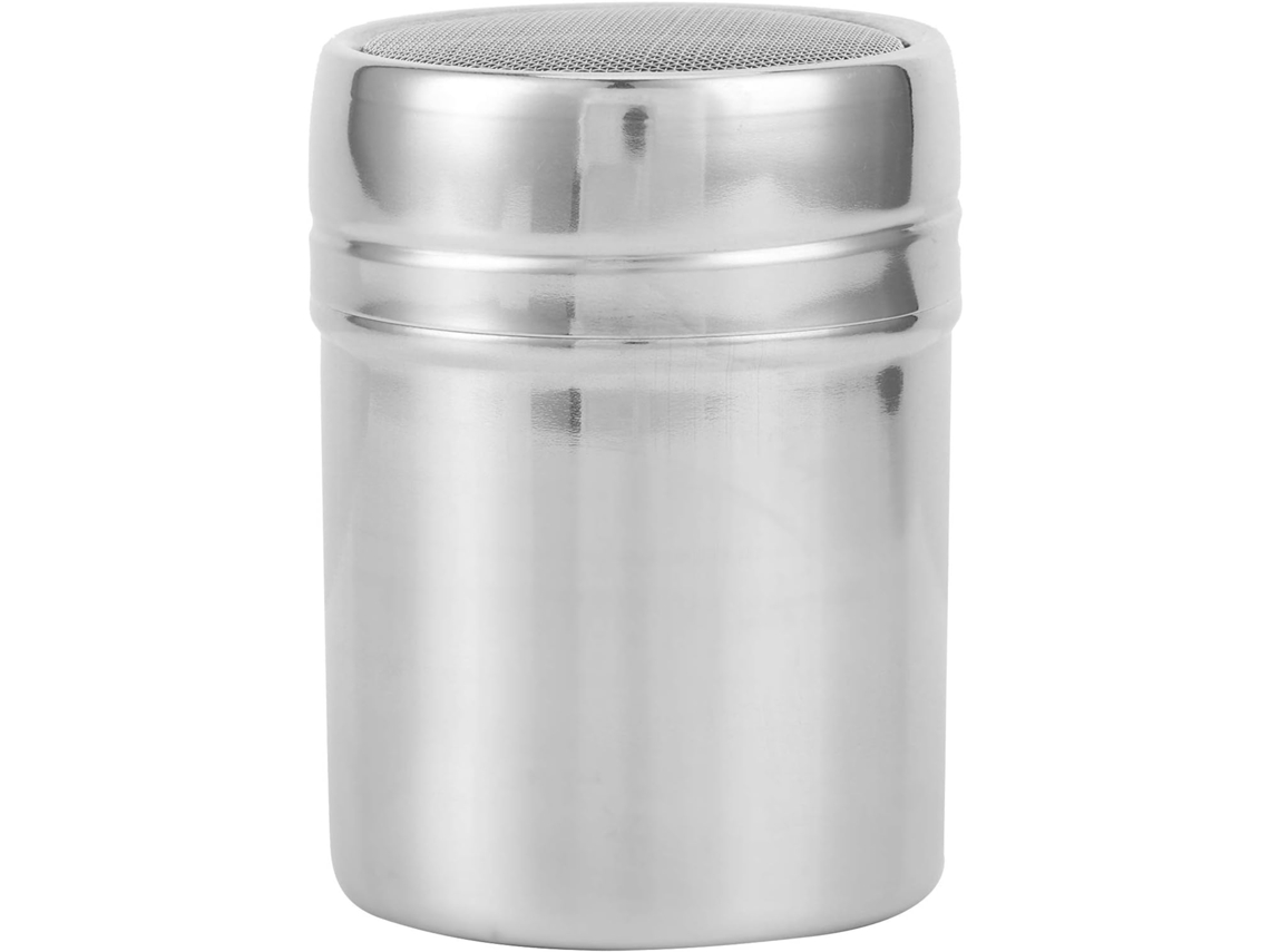 Recogedor de acero inoxidable con malla fina y tapa antipolvo, ideal para la cocina y la repostería. Gokoco