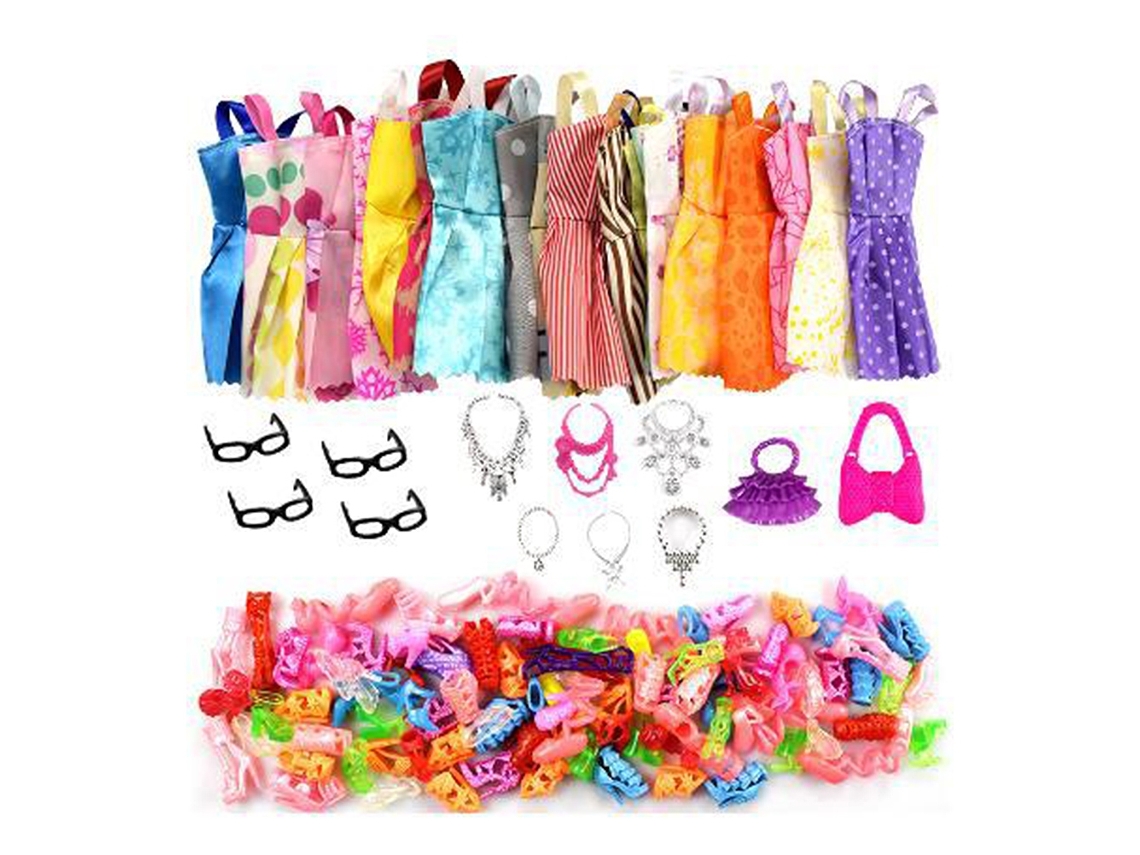 Ats-32 Piezas/set Ropa De Muñecas Vestidos De Fiesta Con Accesorios Zapatos Collares Regalos Para Niños Juguete