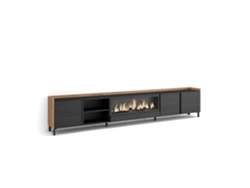 Mueble Tv, Televisión, 315x35x61cm, Para Tv Hasta 80", Chimenea Eléctrica Xxl, Diseño Industrial, Negro Y Roble