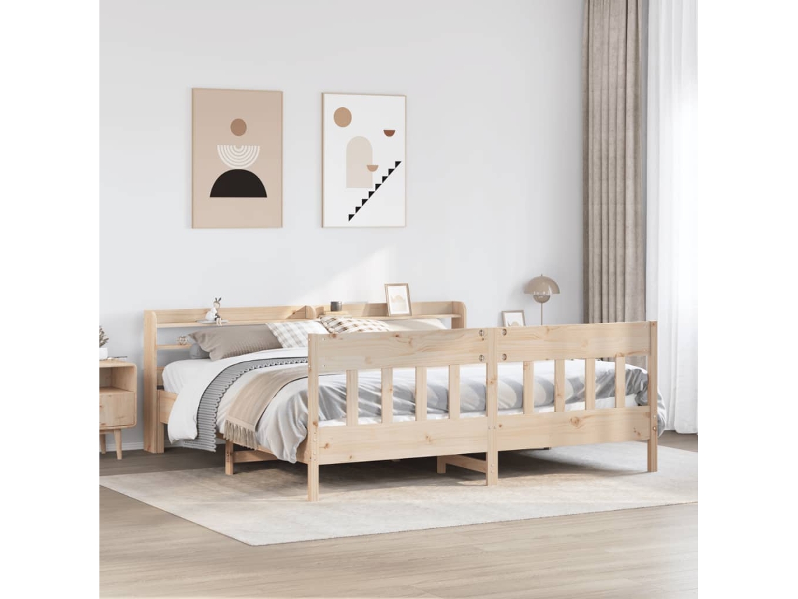 Estructura De Cama Sin Colchón Madera Maciza De Pino 200x200 Cm