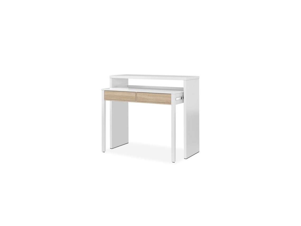 Mesa de escritorio extensible Bureau Blanco Artik (Blanco Mate) - Roble Canadian 98,5 x 87,5 x 36–66 cm
