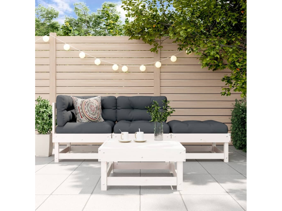 Conjunto de salón de jardín de 4 piezas en madera maciza de pino, blanco, DKD Home Decor