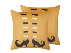 Juego de cojines decorativos con patrón de Halloween BELIANI Covasna de Terciopelo Naranja 45x45x12