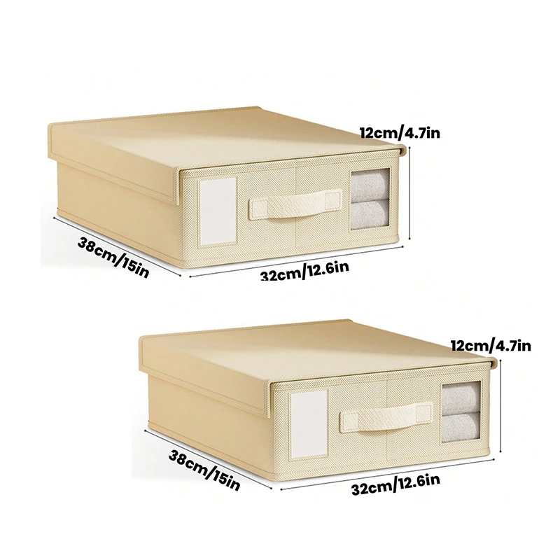 (beige, Paquete De 2) Caja De Almacenamiento De Sábanas Con Ventana De Visualización Y Asa