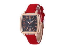 Reloj De Pulsera De Piel Sencillo Y Elegante Con Esfera Cuadrada Y Movimiento De Cuarzo (rojo).