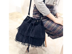 Bolso bandolera de mujer en ante sintético con flecos y borlas, estilo retro 2026.
