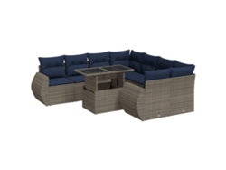 Conjunto de 9 sofás de jardín con cojines, mimbre/madera de acacia, gris, EXCLUSIVO DE LA CASA
