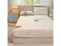 Funda De Colchón, Sábana Bajera Ajustable Estampada De Algodón Puro, Apta Para Habitación Infantil, Azul, 90x200cm Panoona