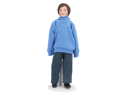 Dan26-figura De Joven De Porcelana Miniatura Para Casa De Muñecas Con Jersey Azul Decoración 1:12