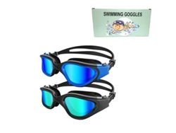 Gafas de natación galvanizadas 1900, chapadas en negro y azul con detalles en azul y negro y detalles en dorado (empaquetadas en una caja colorida).