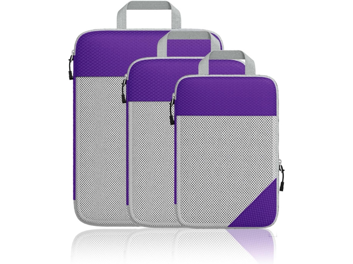 Cubos De Embalaje De Compresión, Bolsas De Malla De Almacenamiento Elásticas De Color Morado CHRUI, Juego De 3 Piezas