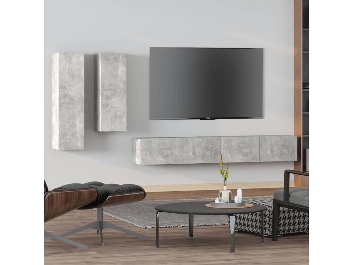 Pack Muebles de Armario Tv 4 Pzs Madera Procesada Gris Cemento