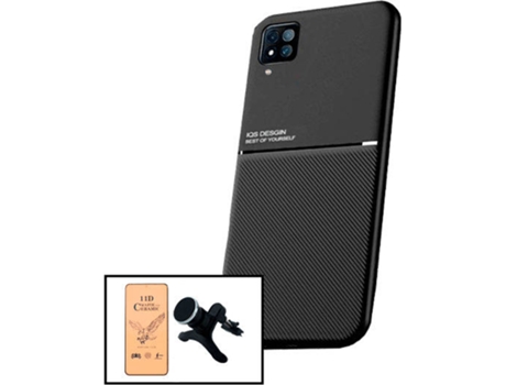 Kit Funda Magnetic Lux, Cristal Templado CeramicGlass Full Cover y Soporte Magnético de Coche Reforzado Samsung Galaxy M22 PHONECARE Negro