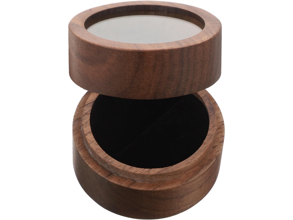 Elegante Ligera Redonda Anillos Madera Nogal Ventana Transparente Diseño Compacto Refinado Ideal Ocasiones