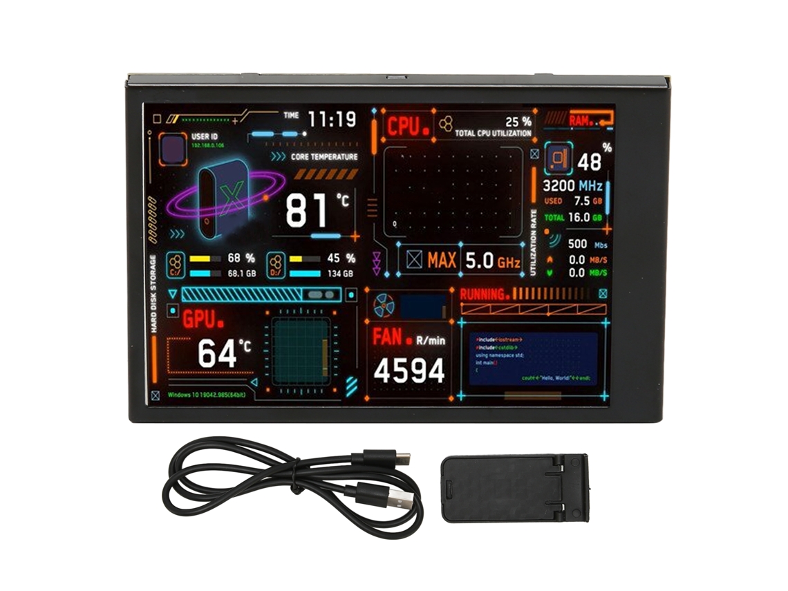 Monitor De Temperatura Do Pc 3,5 Polegadas Ips Usb C Dimmable Personalizável Cpu Gpu Ram Dados