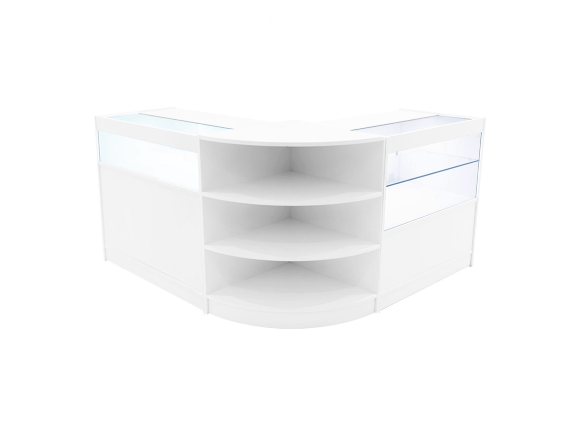 Conjunto de mostrador comercial Harmonia | Blanco | B900C900LM60 | MDF y vidrio templado | Estanterías y puertas MonsterShop