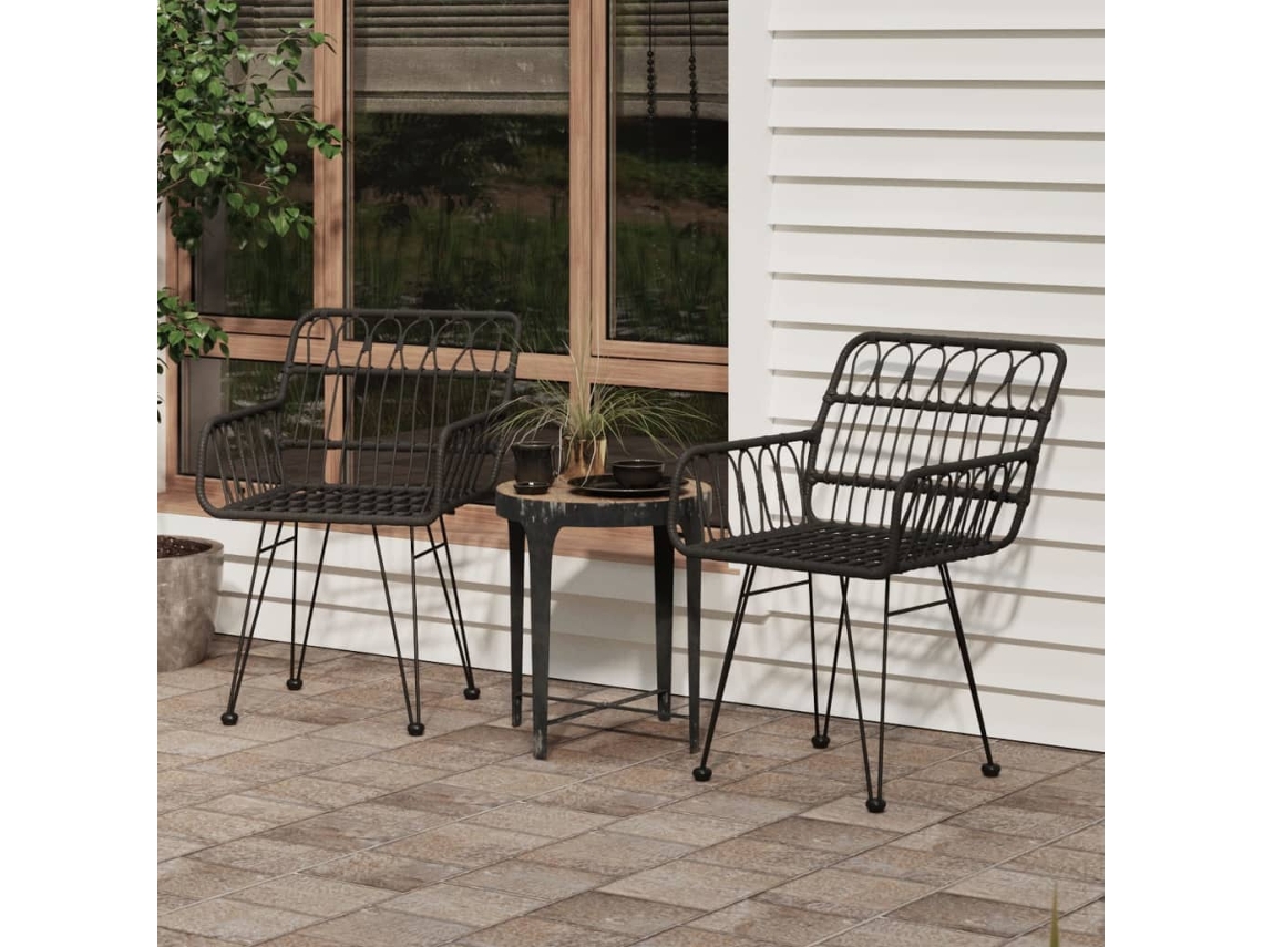 Sillas de jardín con reposabrazos (2 unidades, 56 x 64 x 80 cm), mimbre sintético negro, DKD Home Decor