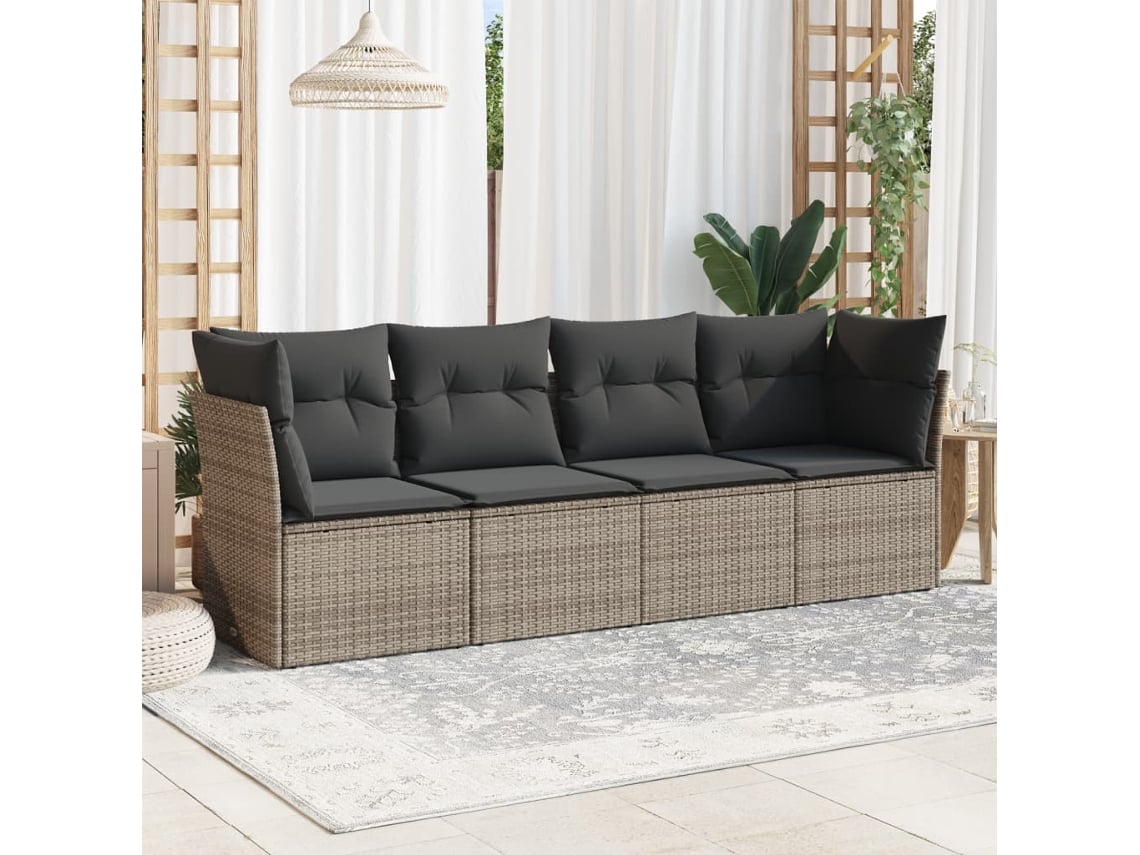 Conjunto de sofás de jardín de 4 piezas DKD Home Decor con cojines de mimbre gris